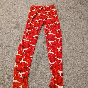 Super soft red reindeer leggings - one aize